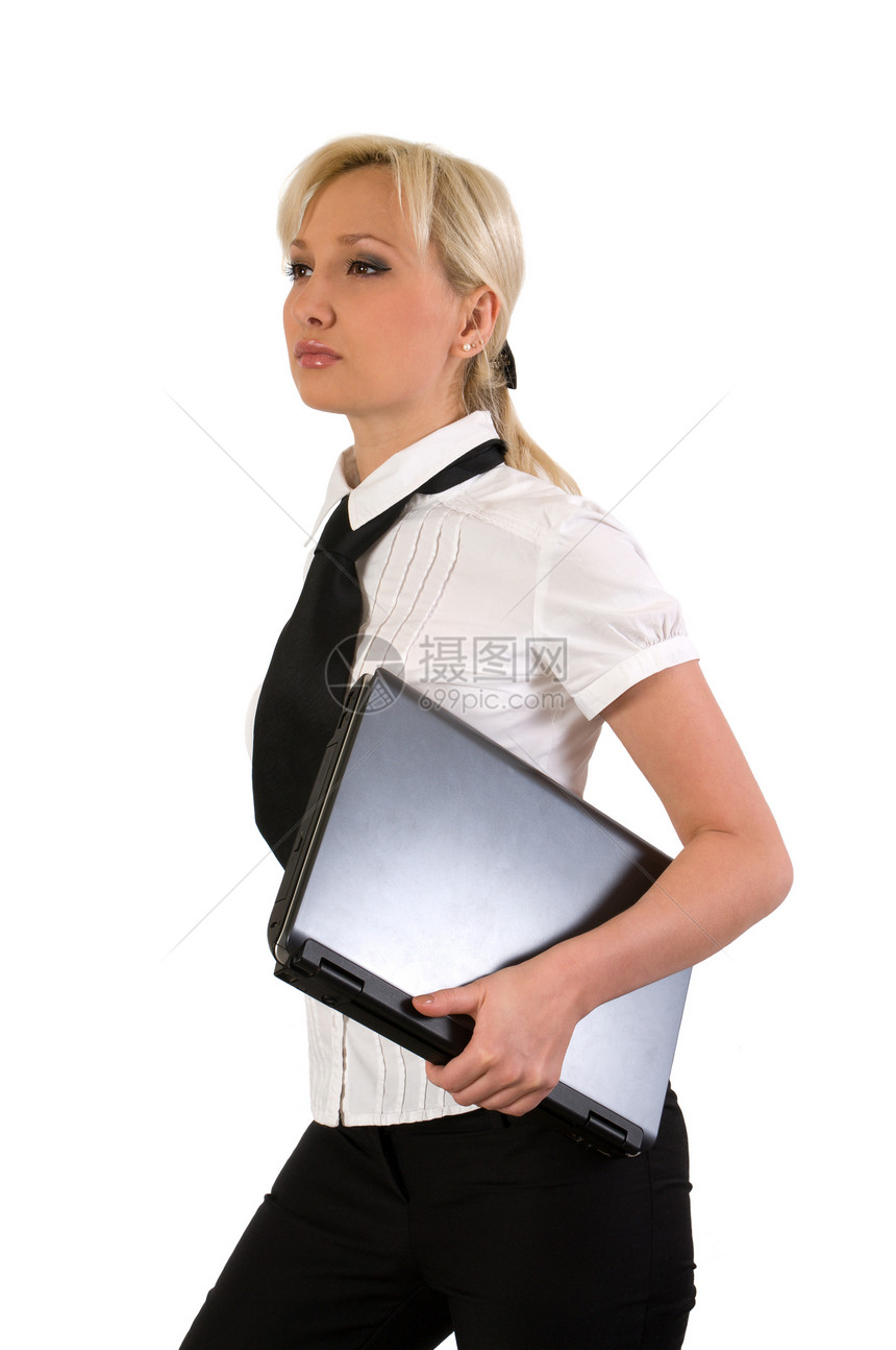 带笔记本的女性工作商业思维电脑经理金发女郎互联网人士女性女士图片