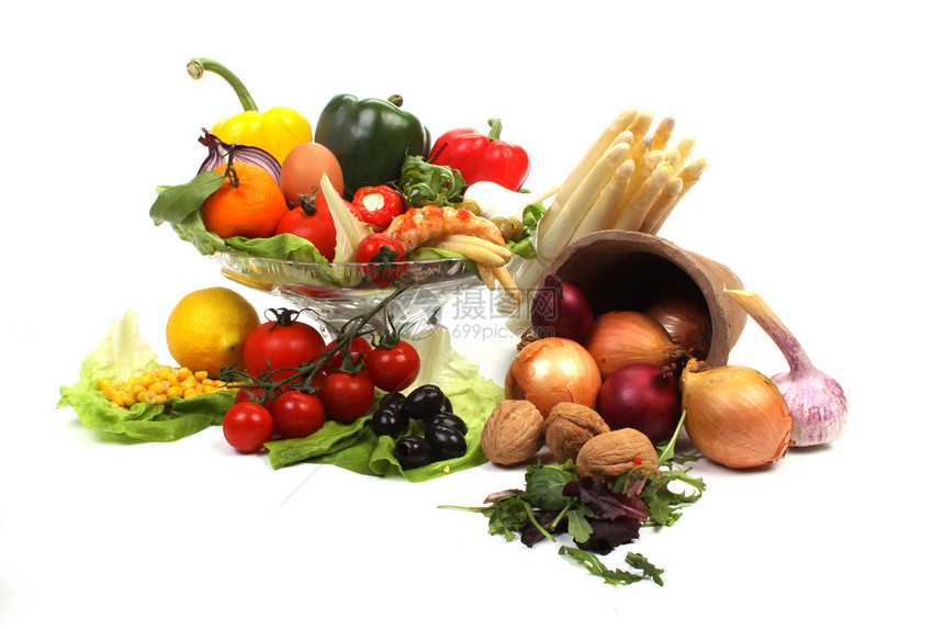 沙拉成份核桃作品蔬菜柠檬白色水果生活饮食多样性玉米图片