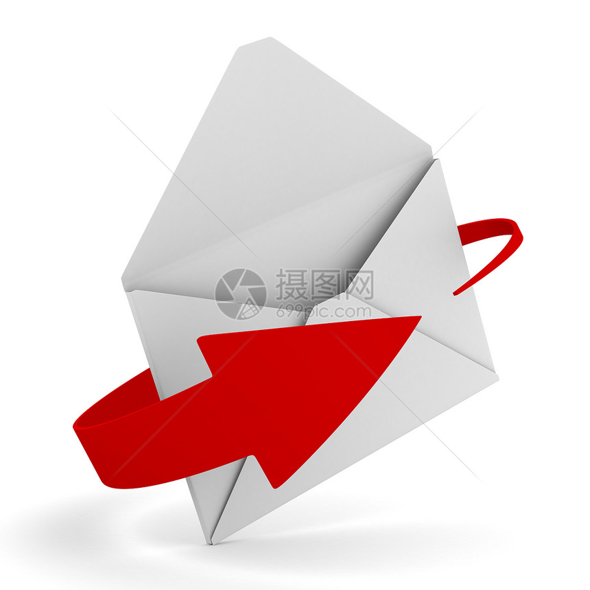 白色背景上的电子邮件概念 孤立的 3D 图像问候语网络垃圾邮件长方形空白地址商业互联网文档红色图片