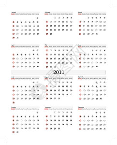 垂直的2011年日历模板日程数字背景图片