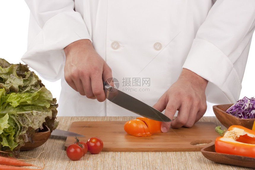 切切蔬菜木板绿色红色白色男人食物胡椒服务盘子餐厅图片