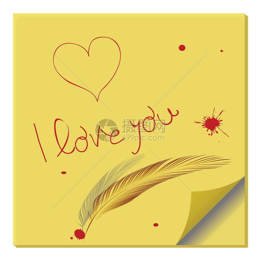 纸质纸条上的爱情信息床单红色框架黄色黑色备忘录邮政刻字插图阴影图片