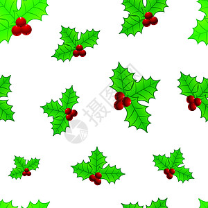 圣诞节无缝纹理风格水果植物红色树叶叶子装饰曲线绿色绘画背景图片