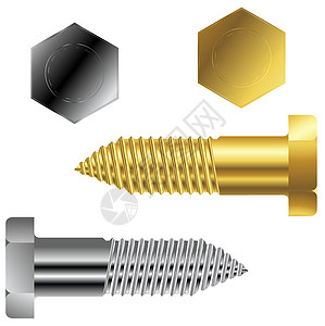 氧化的金银和银银螺黄色建造抛光坚果框架合金指甲铆钉铭牌螺柱插画