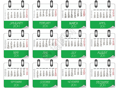 绿色夹子2011年绿绿色和白皮书日历笔记本黑色空白夹子笔记艺术商业工作邮政红色设计图片