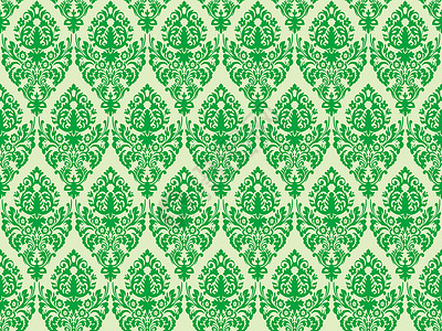 绿色达马斯克无缝纹理墙纸风格丝绸窗帘叶子纺织品皇家装饰绿色曲线插画