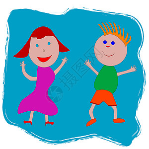唱歌男孩女孩幸福快乐的男女儿童幼儿园苗圃绘画乐趣学校女孩们墨水喜悦微笑程式化设计图片
