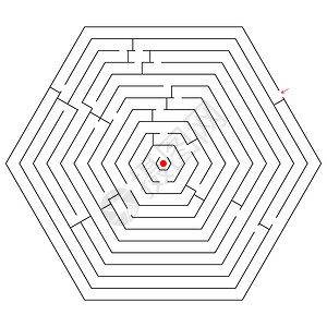 六边黑迷宫钥匙困惑白色小路概念剪贴帮助阴影旅行解决方案背景图片
