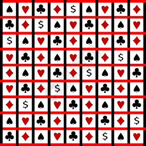 黑色三叶草牌标符号组成三叶草菱形扑克黑桃现金运气俱乐部条纹钻石游戏插画