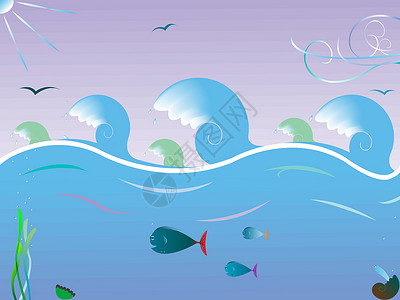 地锅鱼海浪景观绿色插图波浪曲线家庭游泳蓝色卷曲气泡无缝地设计图片