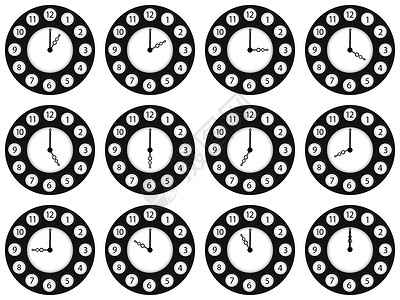 十二个 我们十二个数字黑色记录时间金属仪表计时器反射石头圆形插画