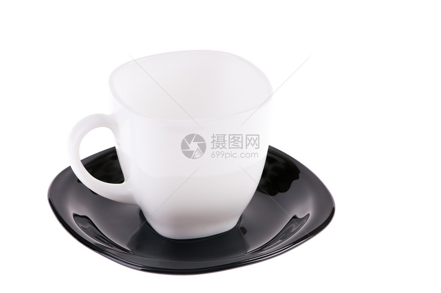 茶杯和锅盘茶碗咖啡盘子白色空白用具餐具飞碟黑色玻璃图片