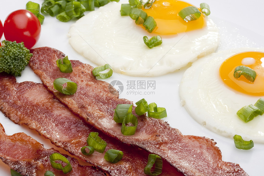 培根早餐绿色午餐洋葱熏肉营养蔬菜食物蛋黄图片