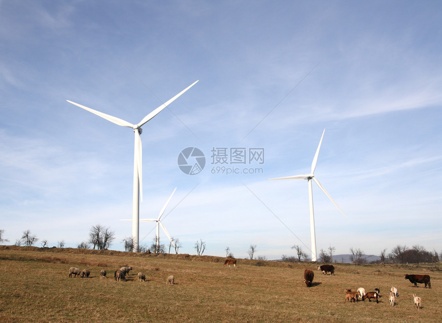 风车景观车站发电厂风力植物力量蓝色生态天空发电机图片
