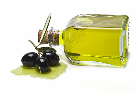 橄榄和橄榄油液体敷料商业库存营销瓶子芳香活力树叶叶子背景