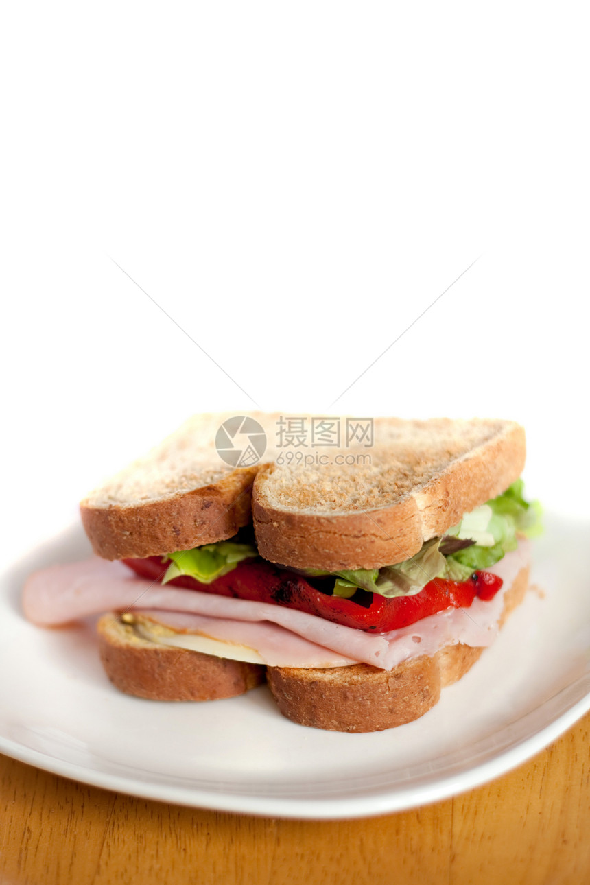 火腿和奶酪三明治午餐熟食小麦胡椒白色食物小吃盘子早餐营养图片