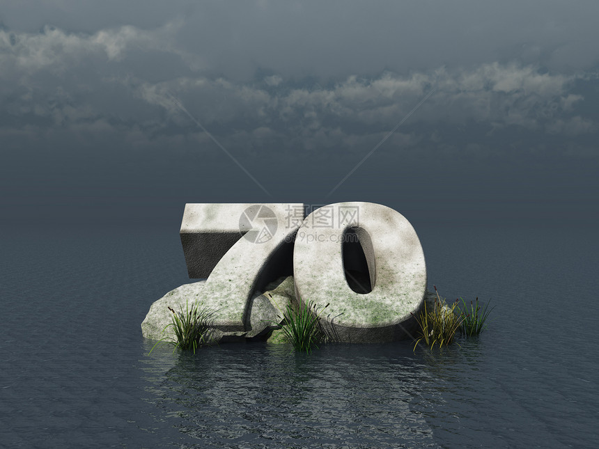 70个纪念碑数数插图生日蓝色风暴地平线石头岩石数学庆典图片