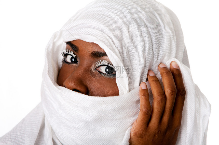戴白围巾的女性睫毛女士部落黑色游牧民族头饰化妆品白色眼睛图片