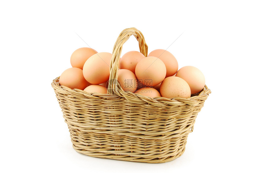 鸡蛋在白色的维基篮子里棕色营养母鸡木头家禽饮食枝条食物团体农场图片