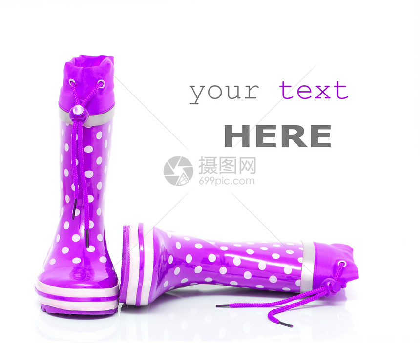 紫色橡胶靴下雨工作鞋类塑料蕾丝橡皮孩子水坑涉水靴子图片
