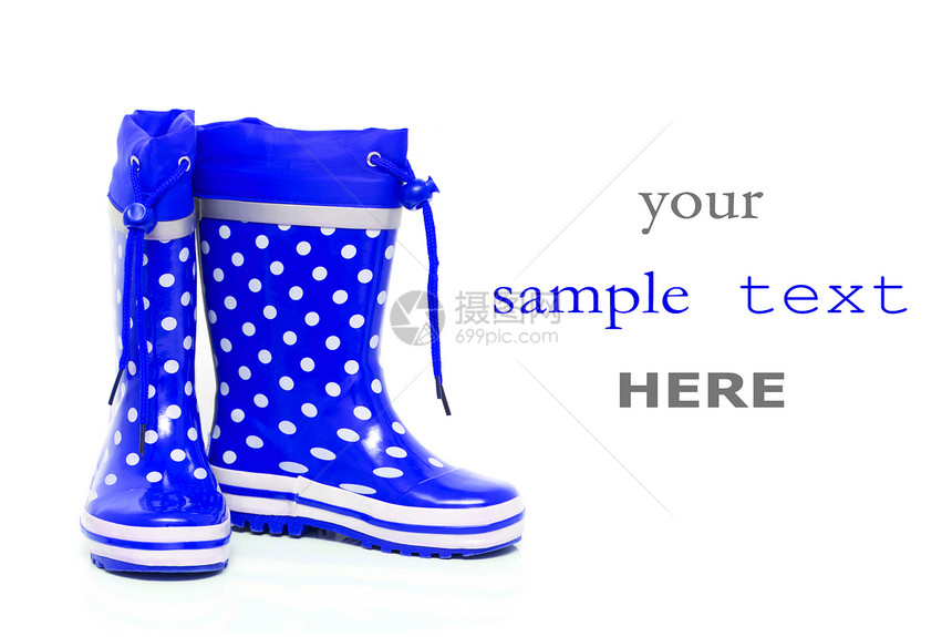 蓝橡胶靴配饰水坑塑料鞋类橡皮季节下雨孩子衣服天气图片