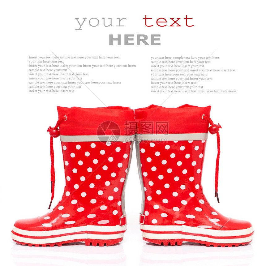 红色橡胶皮靴天气塑料季节蕾丝水坑橡皮衣服涉水配饰孩子图片