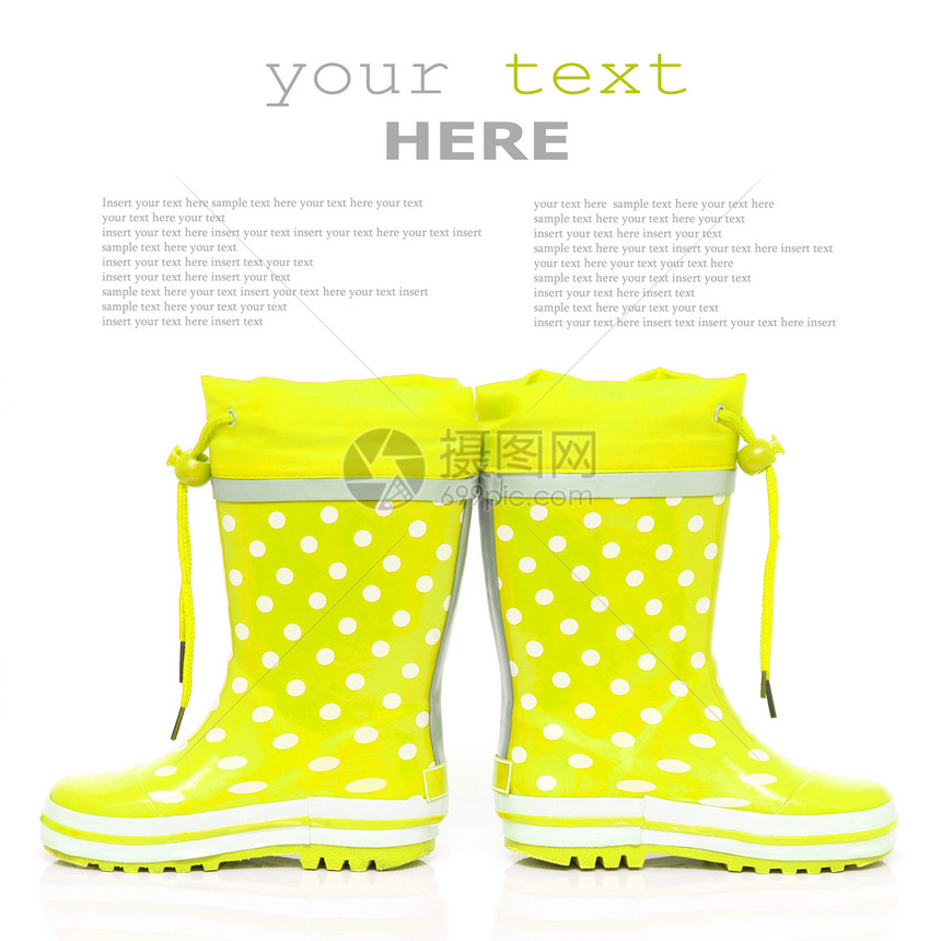 黄色橡胶皮靴胶靴蕾丝水坑季节下雨鞋类女孩们衣服塑料配饰图片