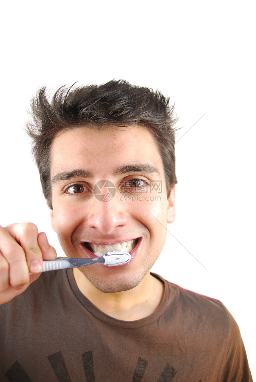 洗牙的可爱男人牙科幸福刷子喜悦牙医洗涤嘴唇牙膏成人男性图片