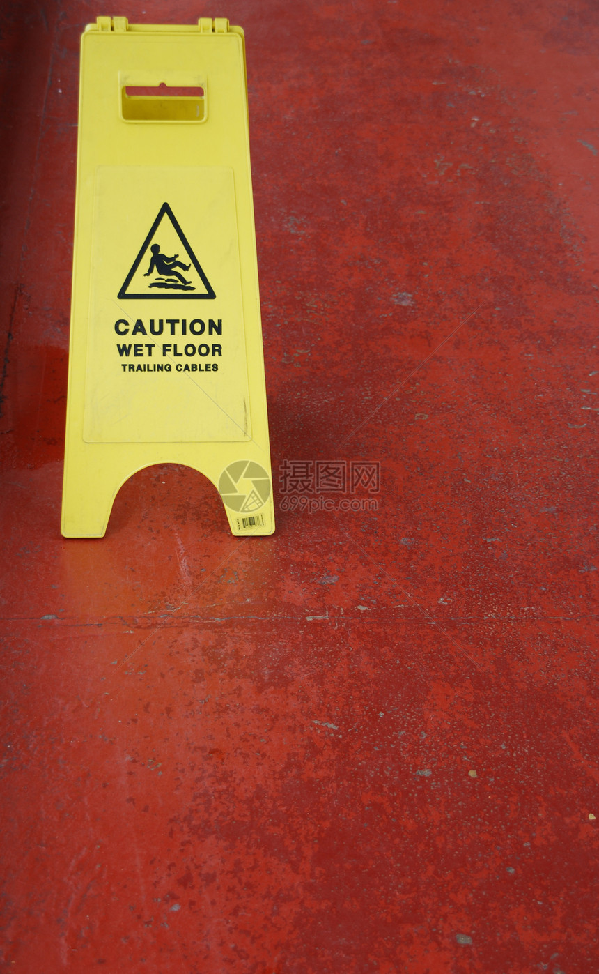湿地板标志注意力进步路面预防红色事故危险打扫修理安全图片