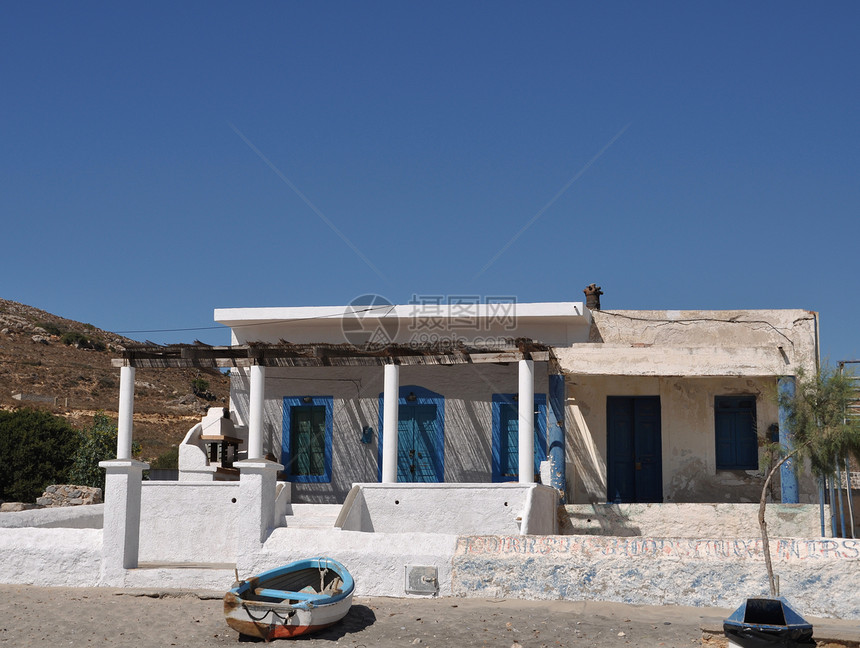 希腊语房屋场景风景露台石头住宅街道阳台村庄白色天空图片