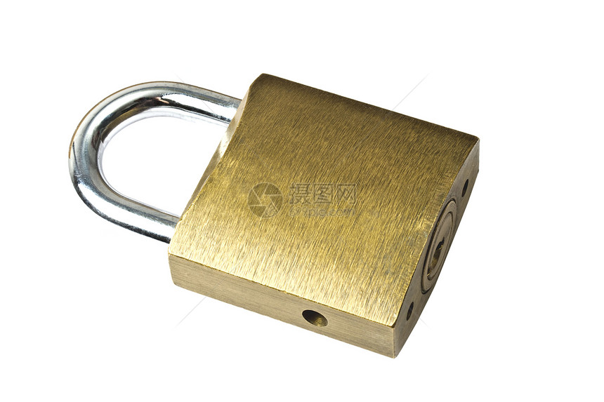 白上孤立的挂隔锁安全金子金属挂锁钥匙宏观白色图片