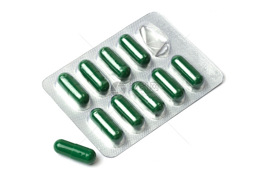 装在水泡中的绿色胶囊科学白色宏观医疗塑料疾病药物医院水平化学图片