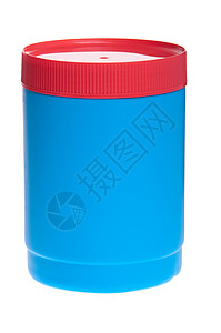 塑料瓶产品白色红色蓝色贮存瓶子盒子塞子空白背景图片