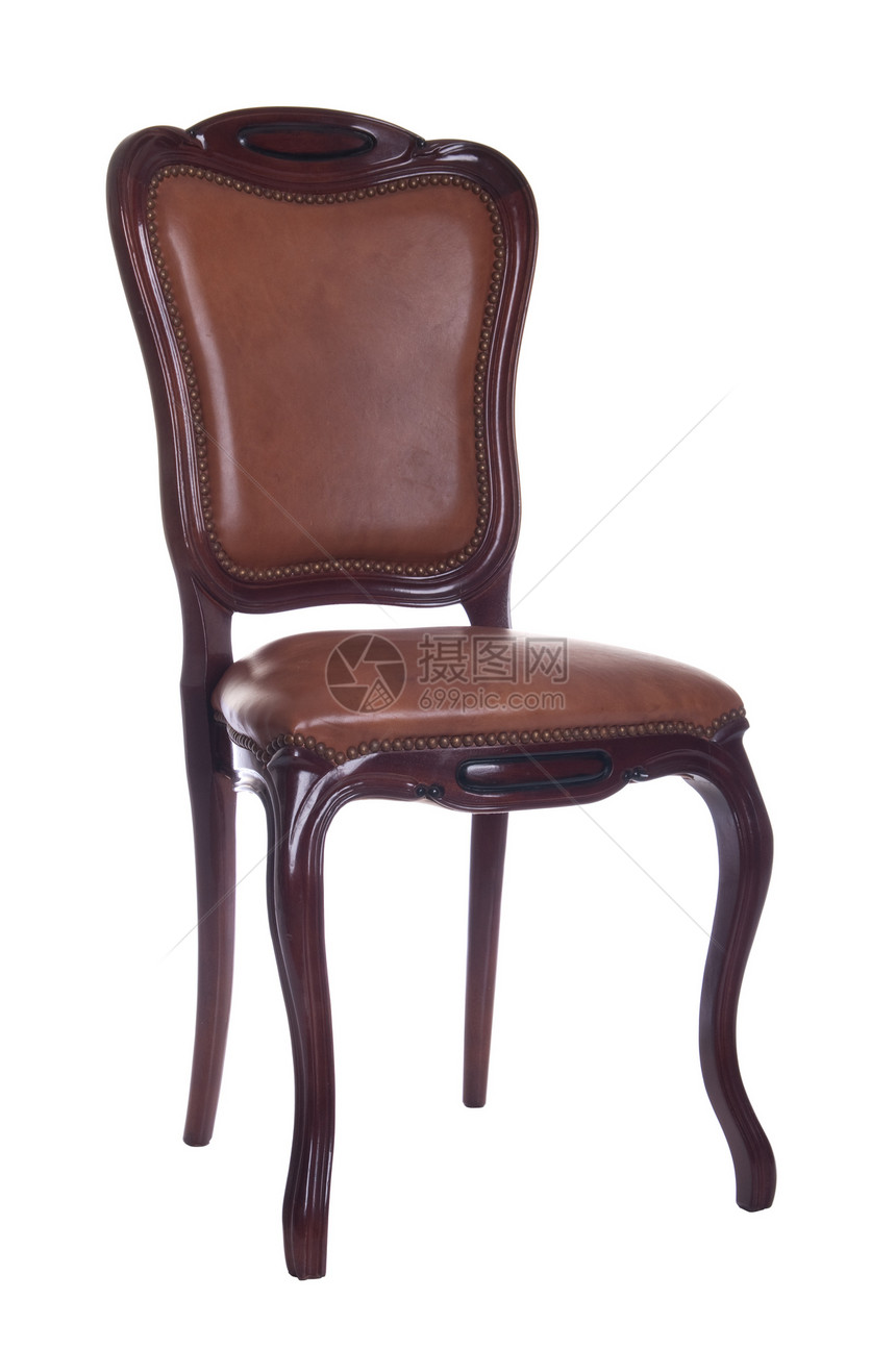 皮革椅家具奢华座位木头白色古董风格皇家棕色装饰图片