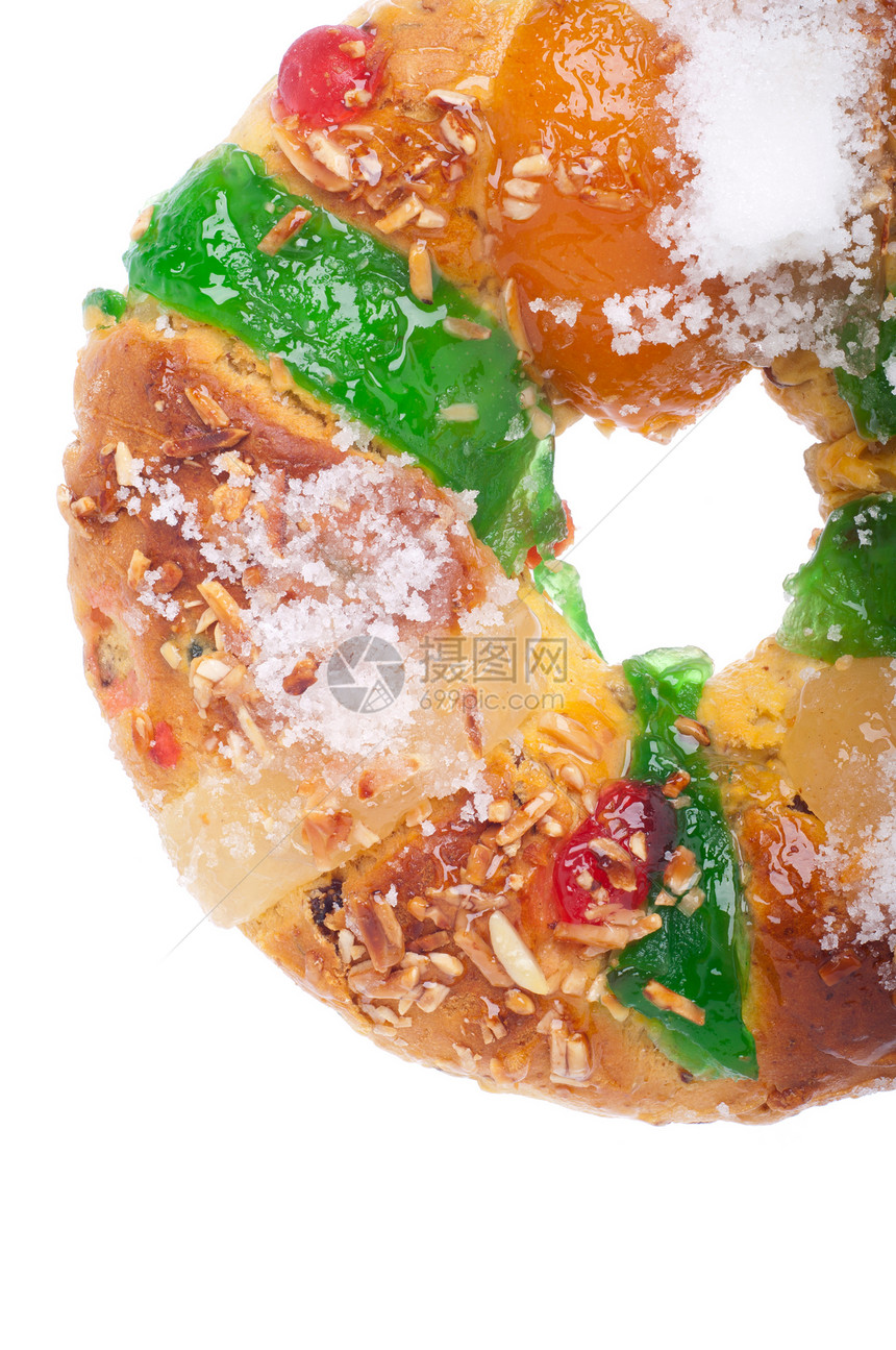 葡萄牙波罗莱葡萄牙语食物面包国王季节性圆形蛋糕结晶水果糕点白色图片