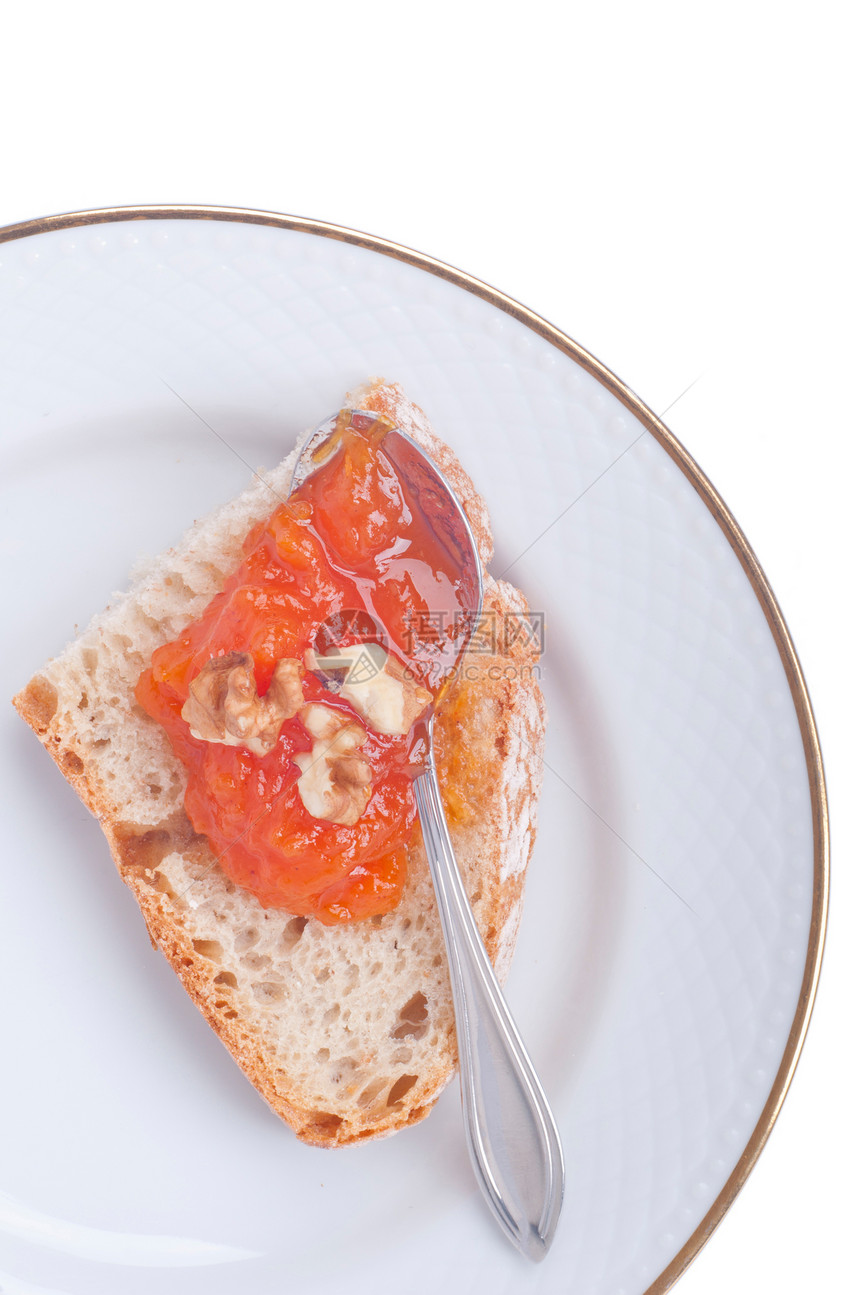 面包和南瓜果酱坚果维生素营养白色食物早餐小吃饮食勺子果味图片