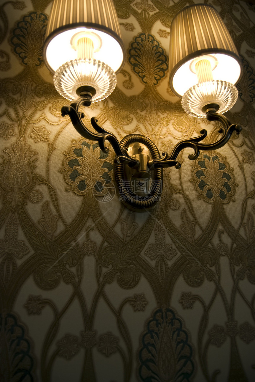 灯光模糊的墙灯照片花边条纹纺织品蕾丝金属牛仔布装饰品艺术房间风格图片