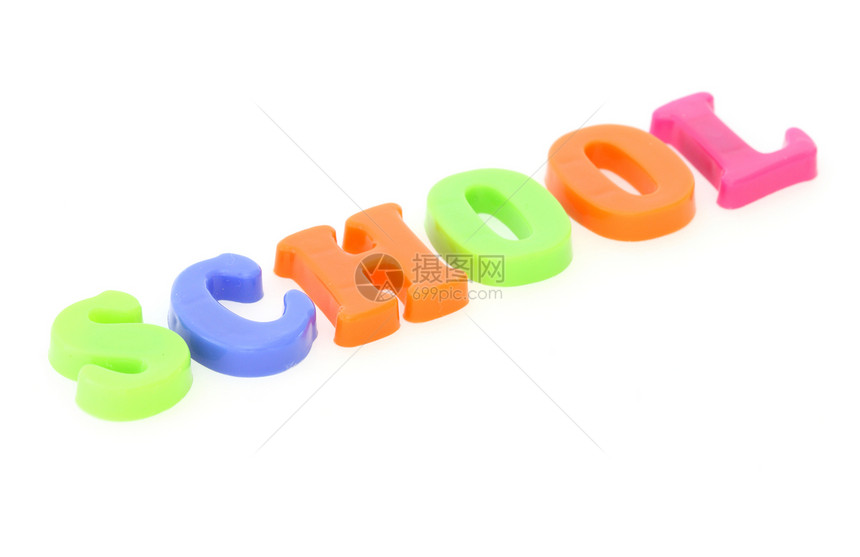 由玩具彩色字母组成的单词学校白色阅读写作塑料图片