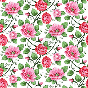 无缝玫瑰花纹玫瑰植物时代漩涡墙纸白色叶子装饰品婚礼插图背景图片