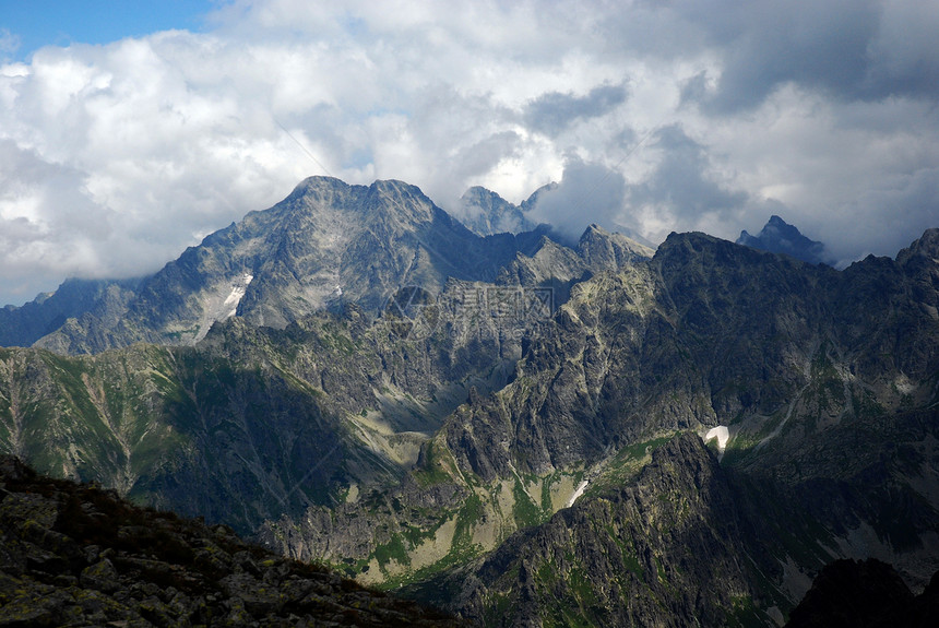 塔塔山蓝色草地树木绿色冒险山峰森林山脉热情场景图片