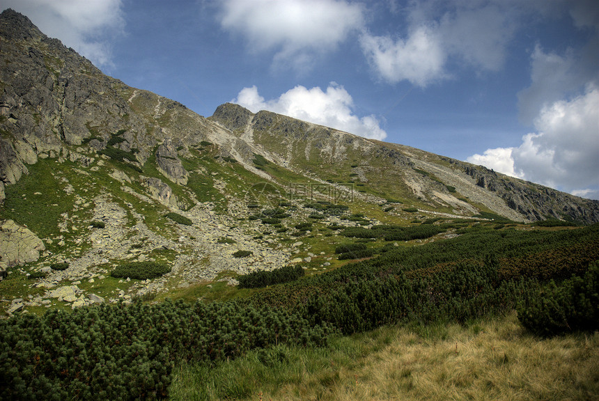 塔塔山海拔场景山峰热情草地顶峰蓝色山脉天空冒险图片