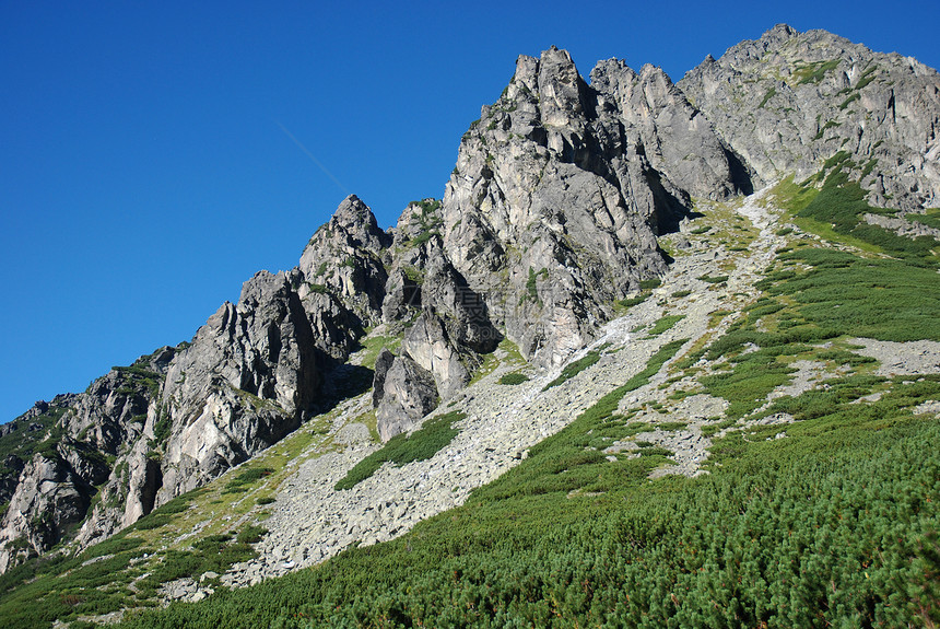 塔塔山绿色海拔天空冒险热情场景山脉山峰森林顶峰图片