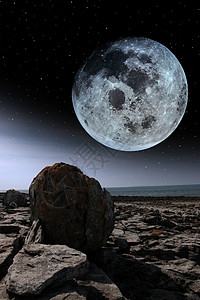 月球巨石满月和巨石 在岩石布伦风景中背景