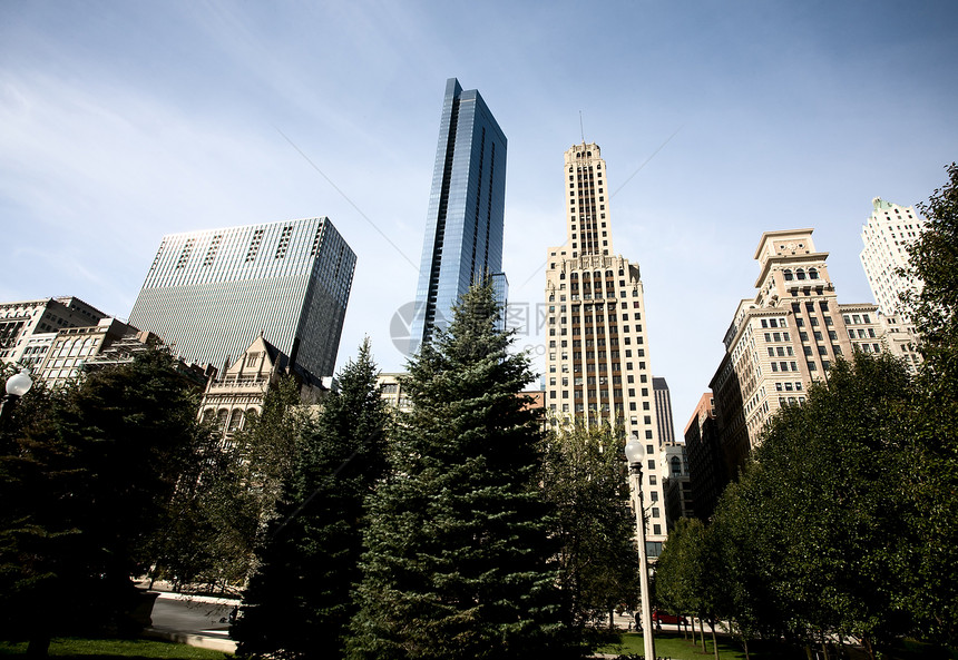芝加哥市风景摩天大楼城市天空天际办公室建筑物建筑学图片