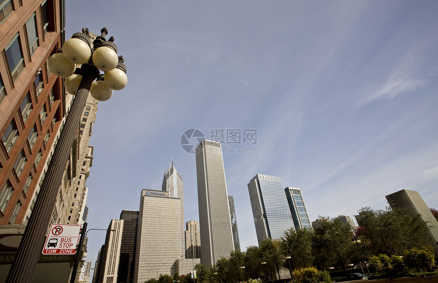 芝加哥市风景天空办公室天际城市建筑物摩天大楼建筑学图片