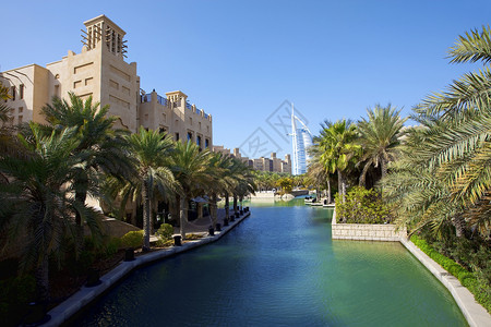 马迪纳特Jumeirah旅馆酒店建筑物蓝色假期建筑学海湾旅行古堡背景图片