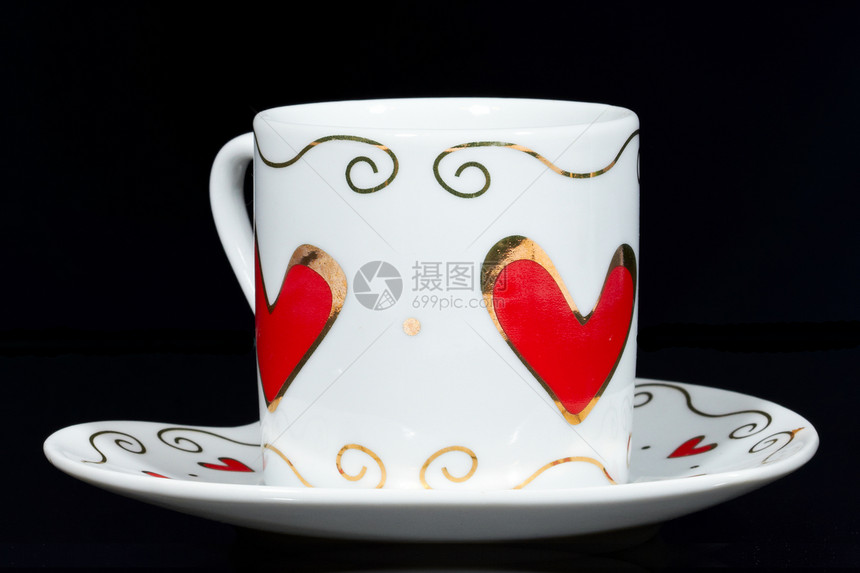 带有红心的白杯餐具礼物摄影杯子飞碟红色陶瓷咖啡图片