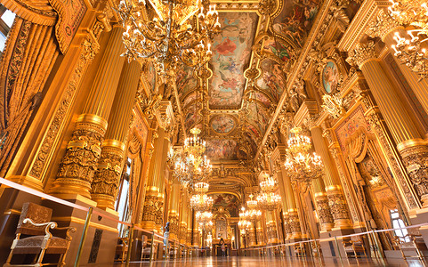 巴黎大歌剧院内地地标宫殿旅行吊灯歌剧历史性大厅门厅画廊音乐背景图片