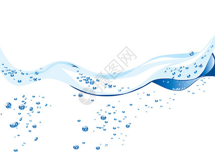 蓝色水漩涡配有水泡的优美波浪设计海浪沸腾曲线线条坡度蓝色漩涡白色气泡插图插画