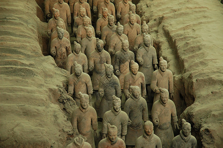 Xian的Terracotta勇士团文化旅行地标博物馆旅游纪念碑观光胜地历史兵马俑背景图片